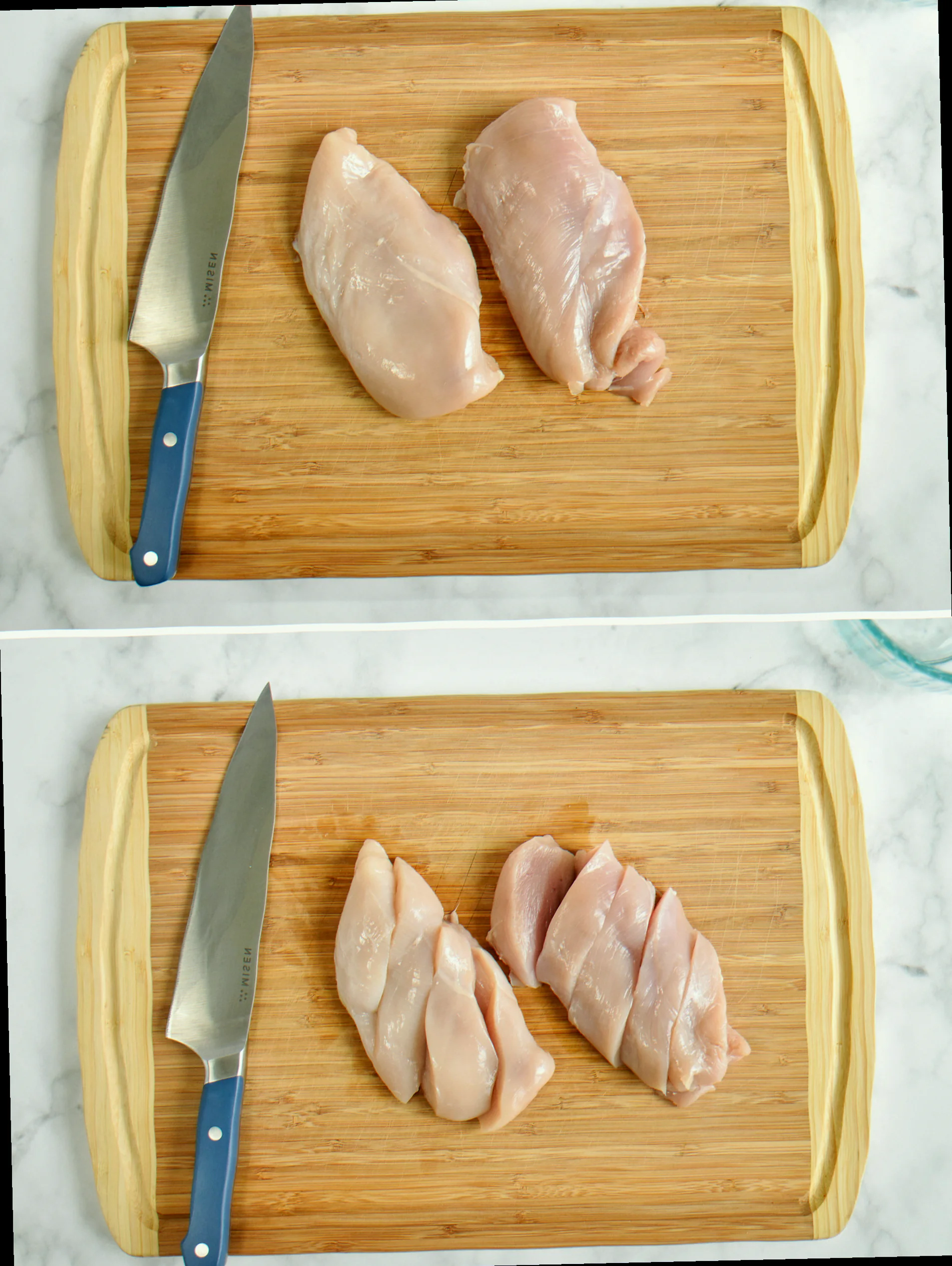 Cut chicken breast into tenders